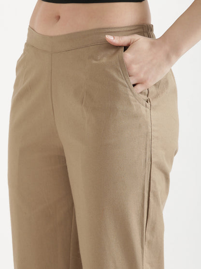 Women Chiku Brown Wide Leg Pant