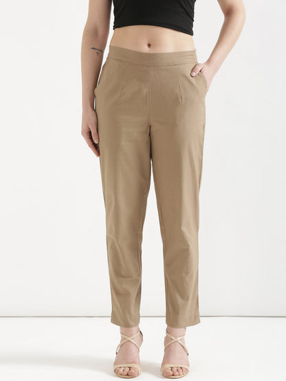 Women Chiku Brown Cotton Pant