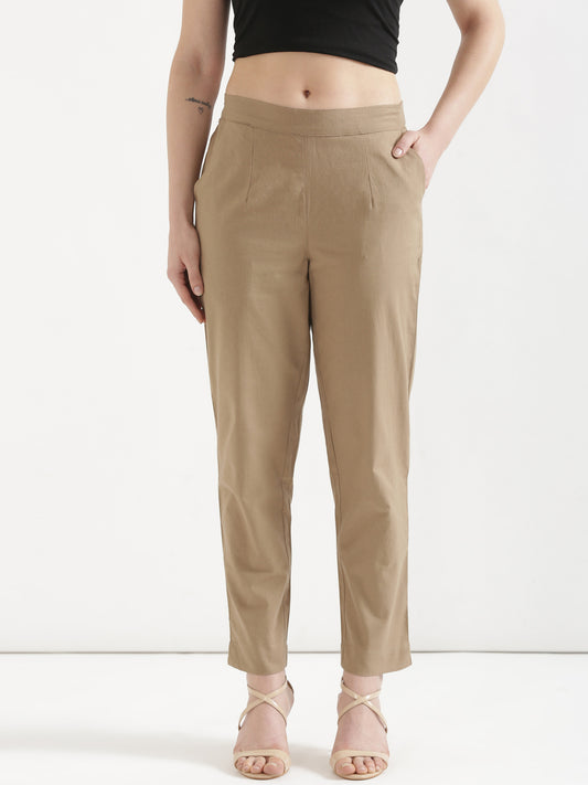 Women Chiku Brown Cotton Pant