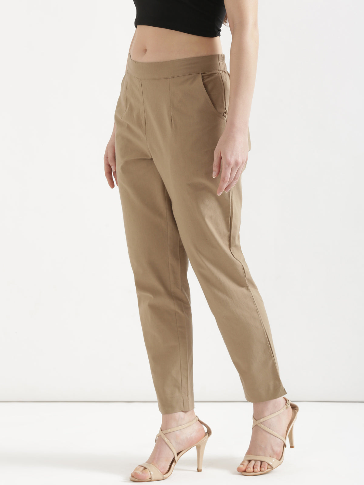 Women Chiku Brown Cotton Pant