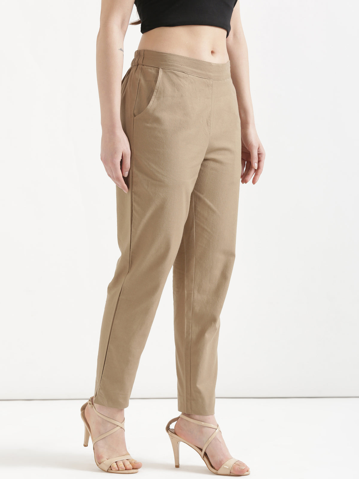 Women Chiku Brown Cotton Pant