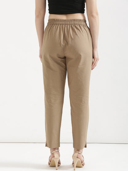 Women Chiku Brown Cotton Pant