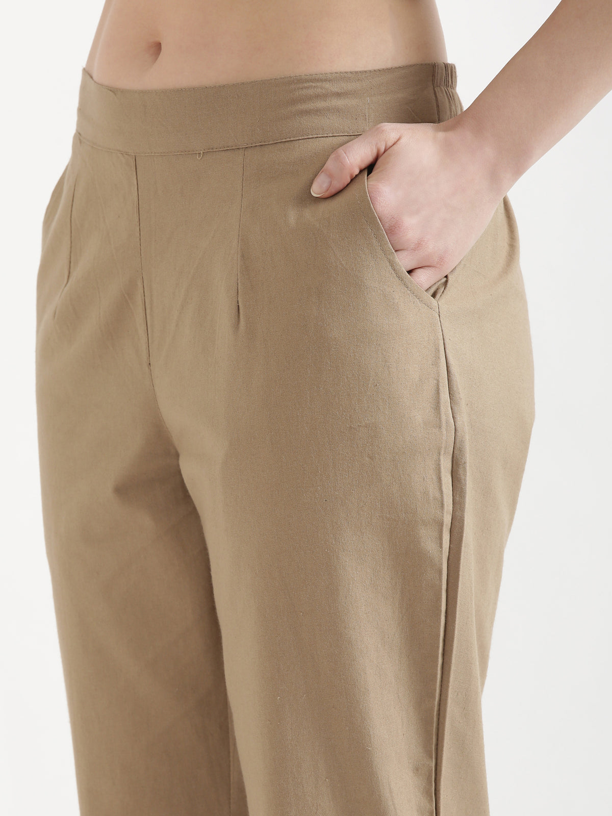 Women Chiku Brown Cotton Pant