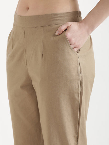 Women Chiku Brown Cotton Pant