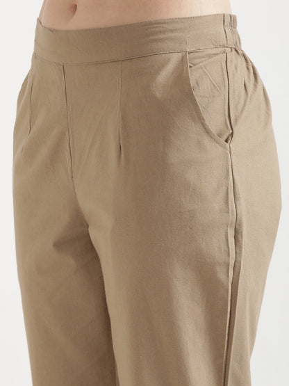 Women Chiku Brown Cotton Pant