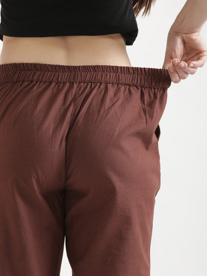 Women Coffee Brown Cotton Pant