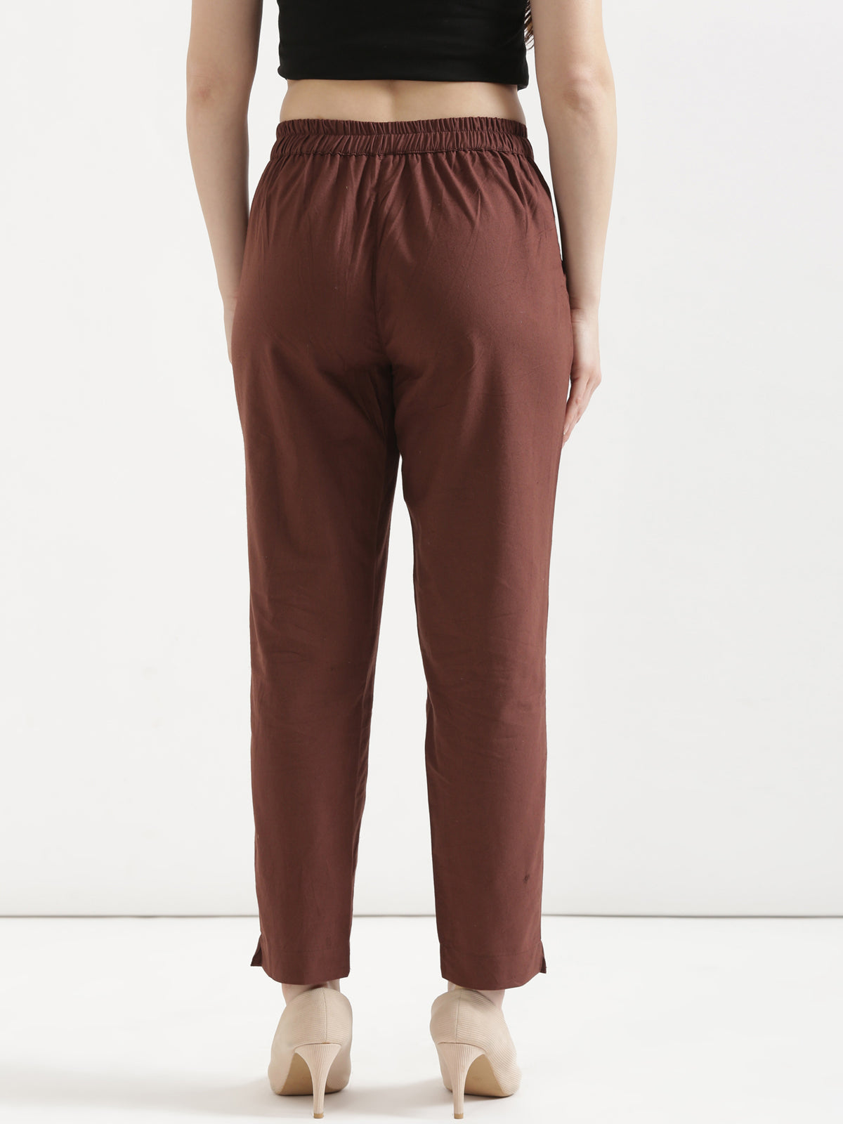 Women Coffee Brown Cotton Pant