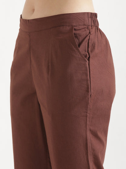 Women Coffee Brown Cotton Pant