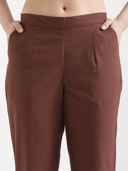 Women Coffee Brown Cotton Pant