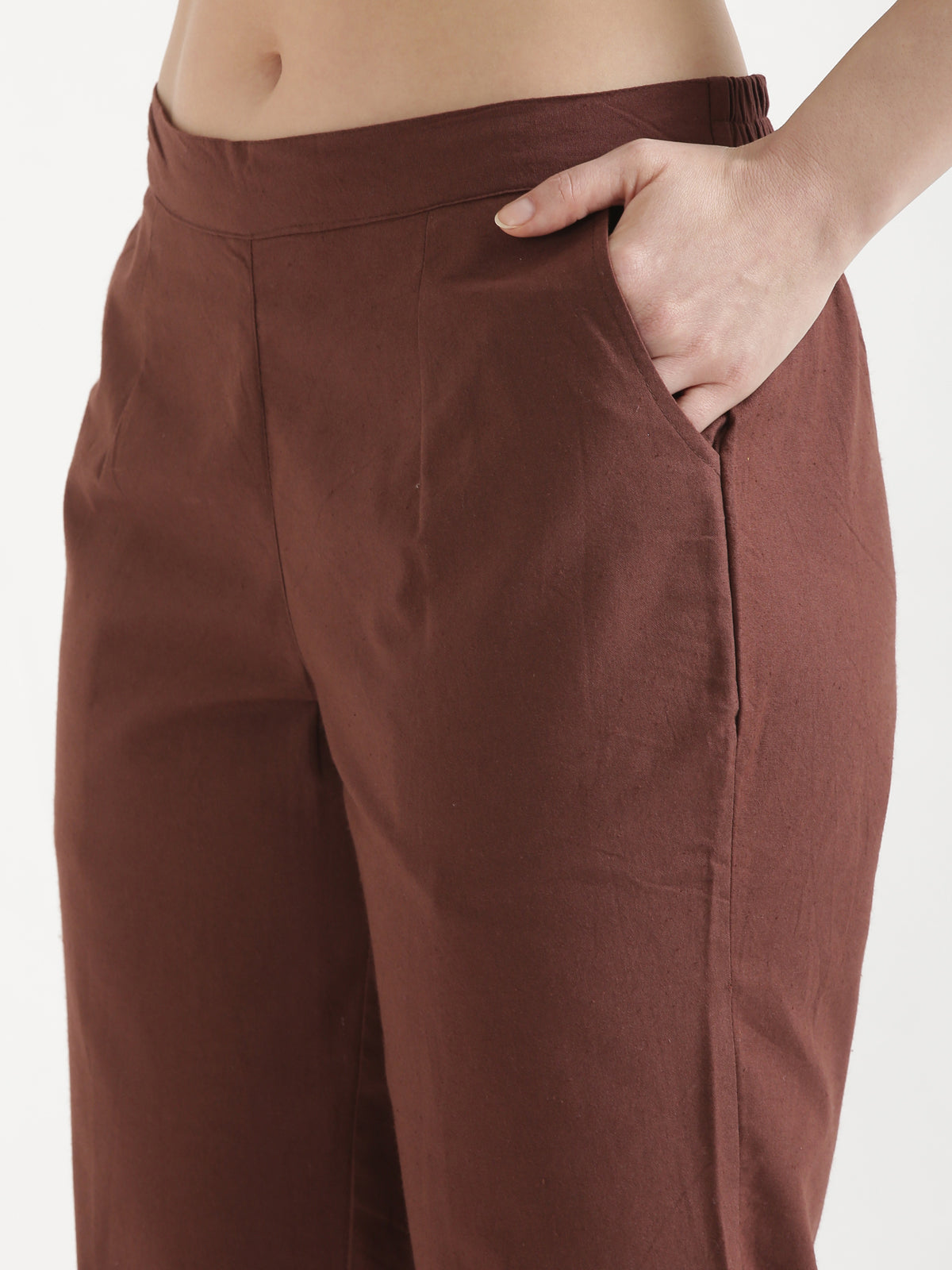 Women Coffee Brown Cotton Pant
