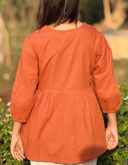 AURA Rust Solid Cotton Short Top