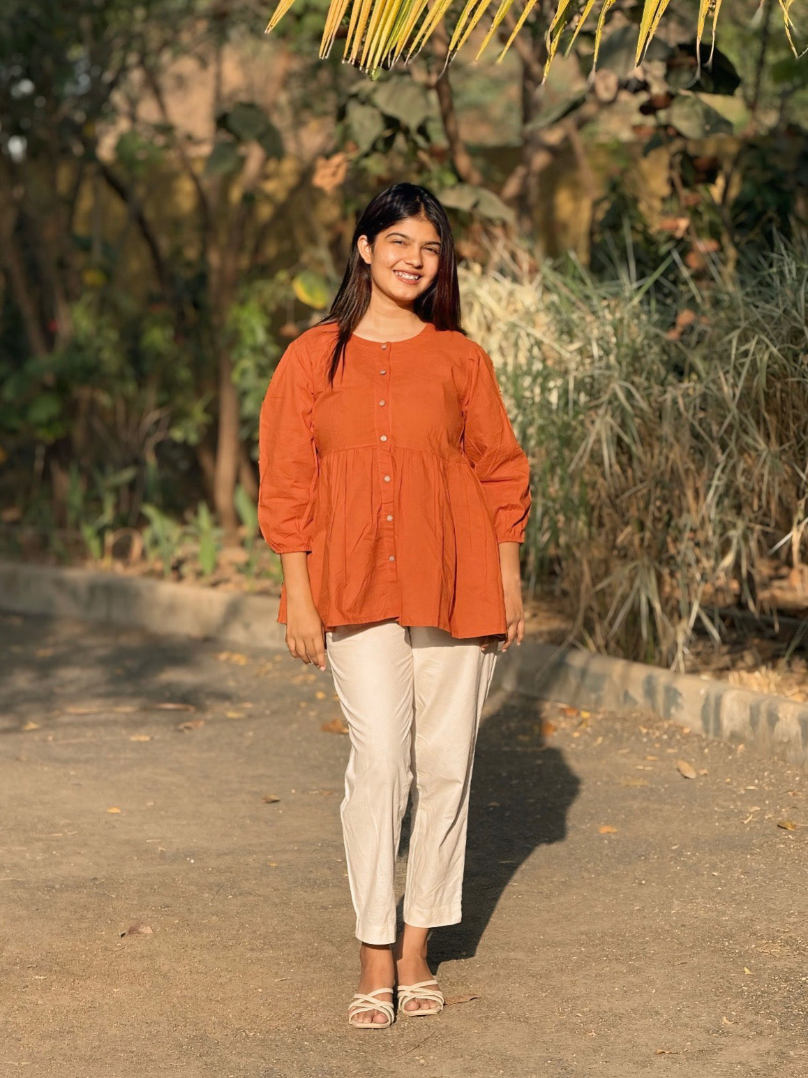 AURA Rust Solid Cotton Short Top