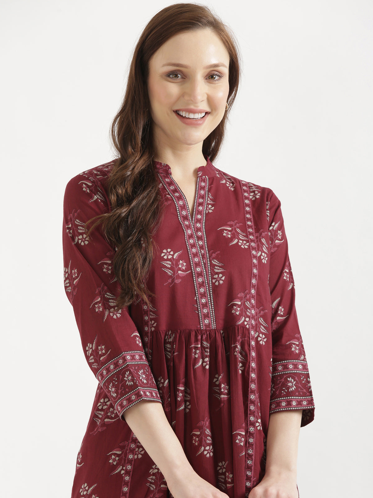 ELARA Maroon Printed Cotton Short Top