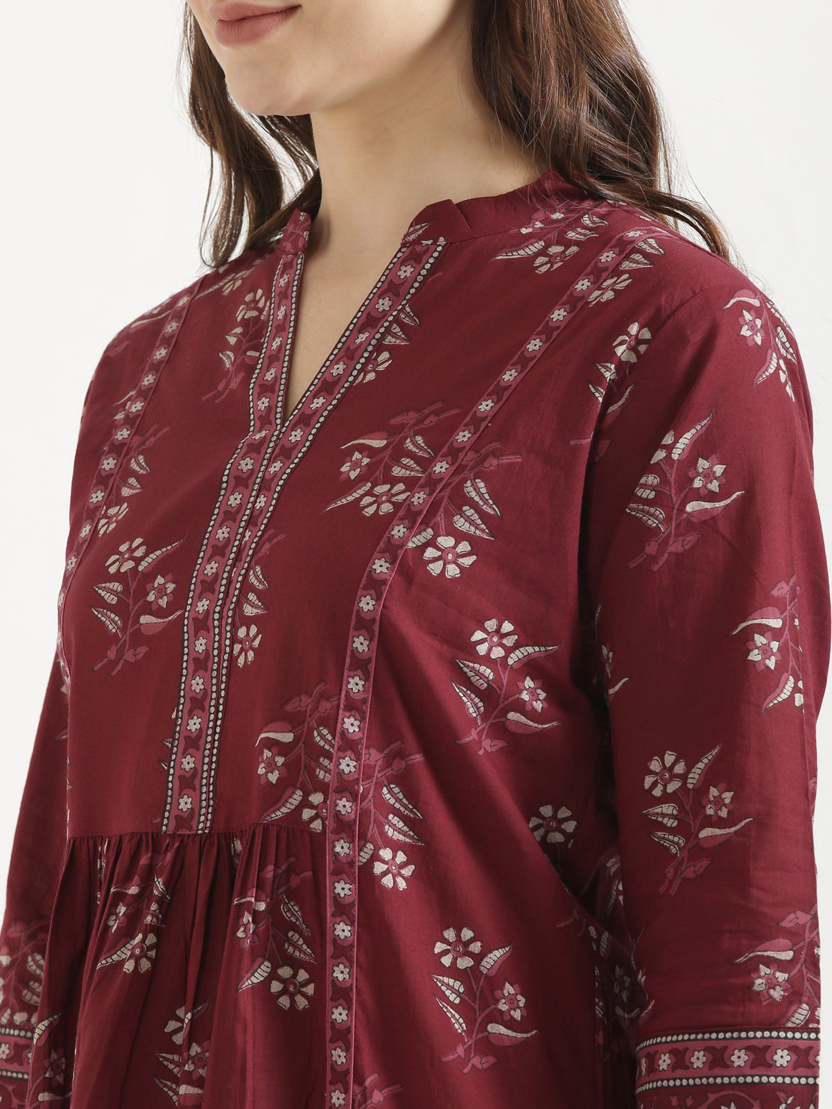 ELARA Maroon Printed Cotton Short Top