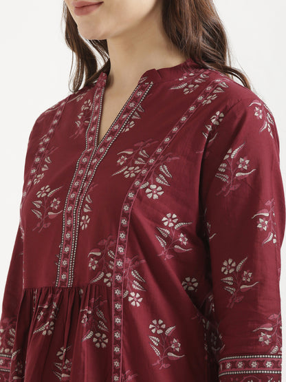 ELARA Maroon Printed Cotton Short Top