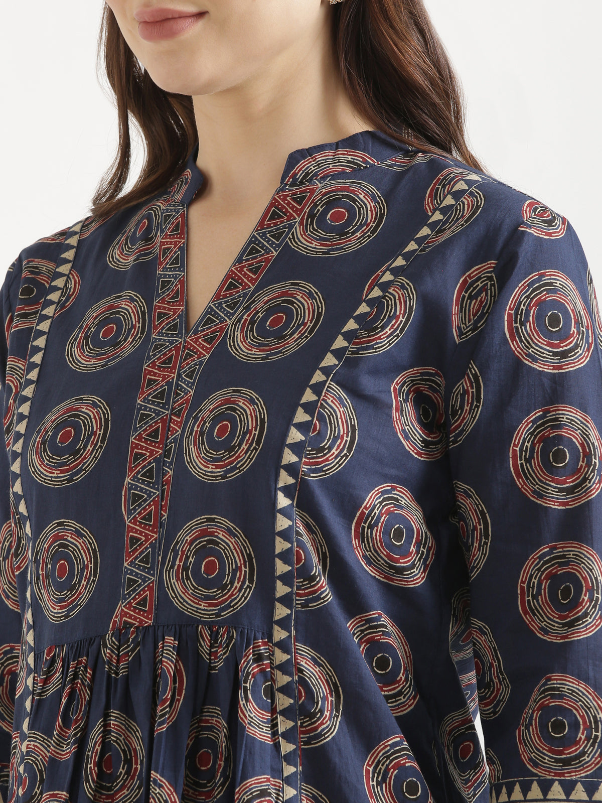 ELARA Navy Blue Printed Cotton Short Top