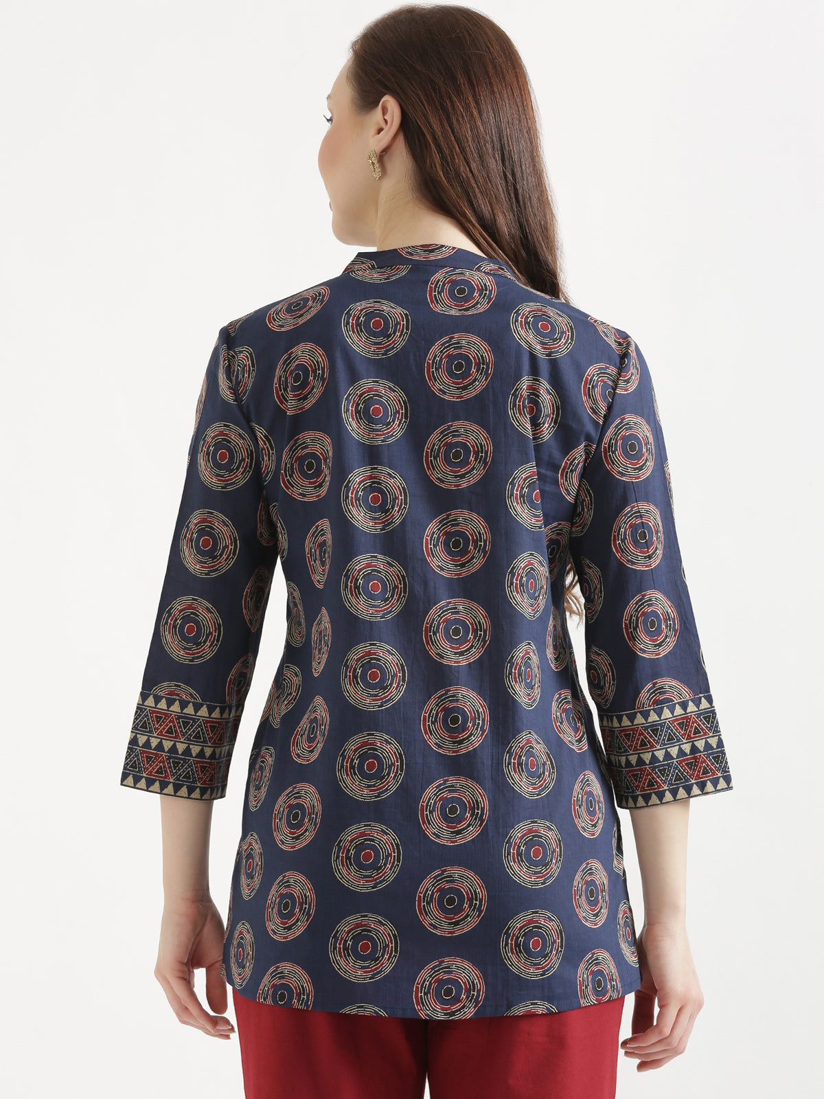ELARA Navy Blue Printed Cotton Short Top
