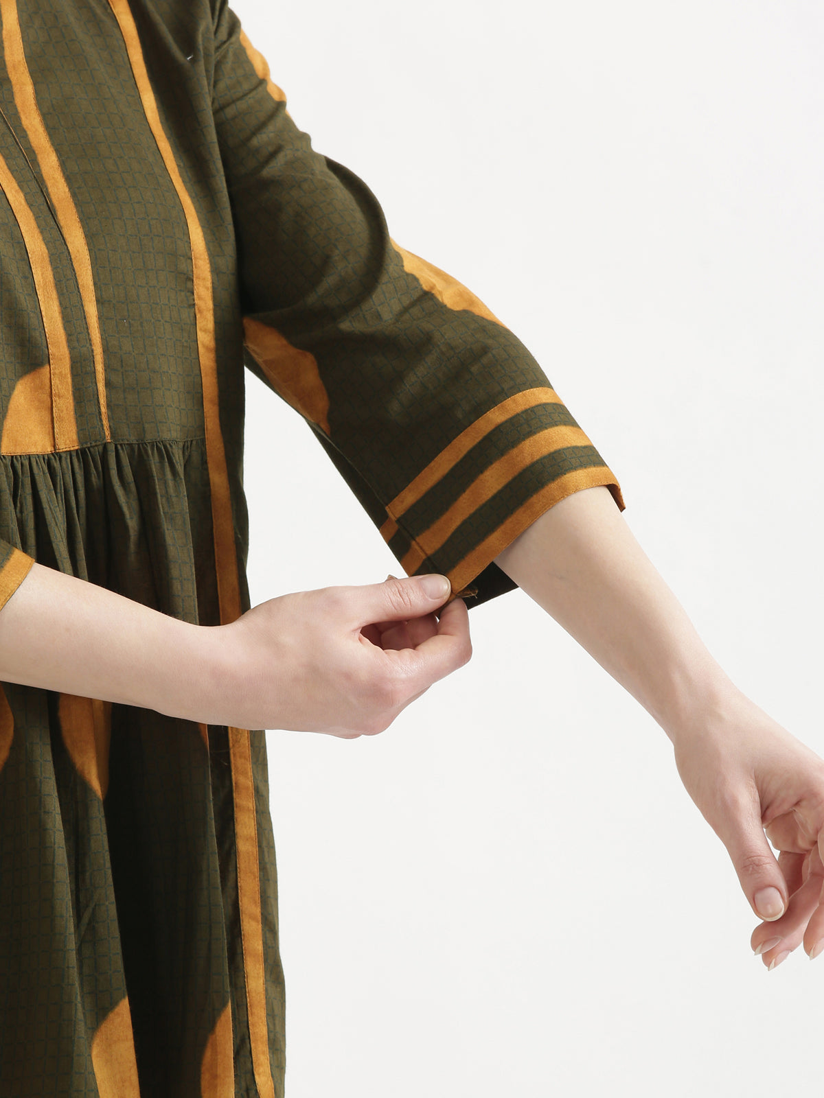 ELARA Olive Green Printed Cotton Short Top