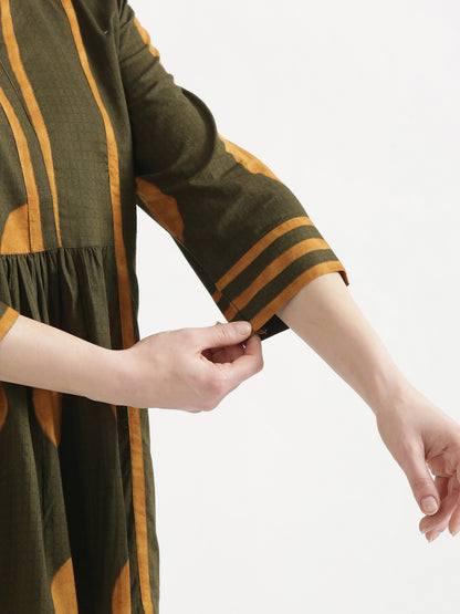 ELARA Olive Green Printed Cotton Short Top