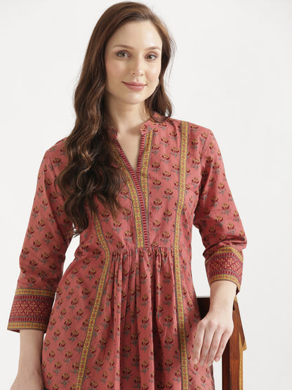 ELARA Peach Pink Printed Cotton Short Top