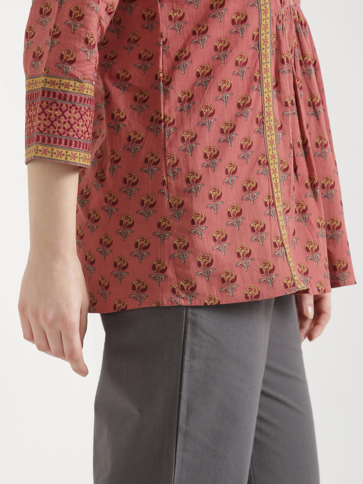 ELARA Peach Pink Printed Cotton Short Top