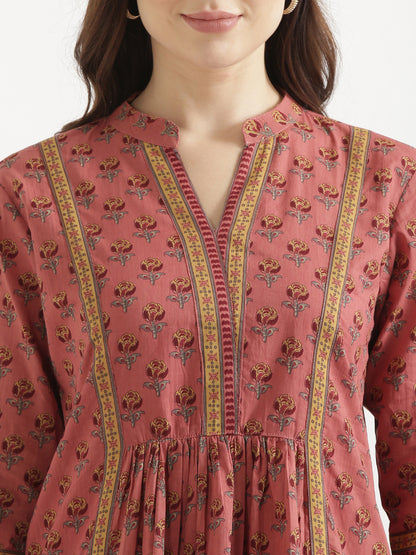 ELARA Peach Pink Printed Cotton Short Top