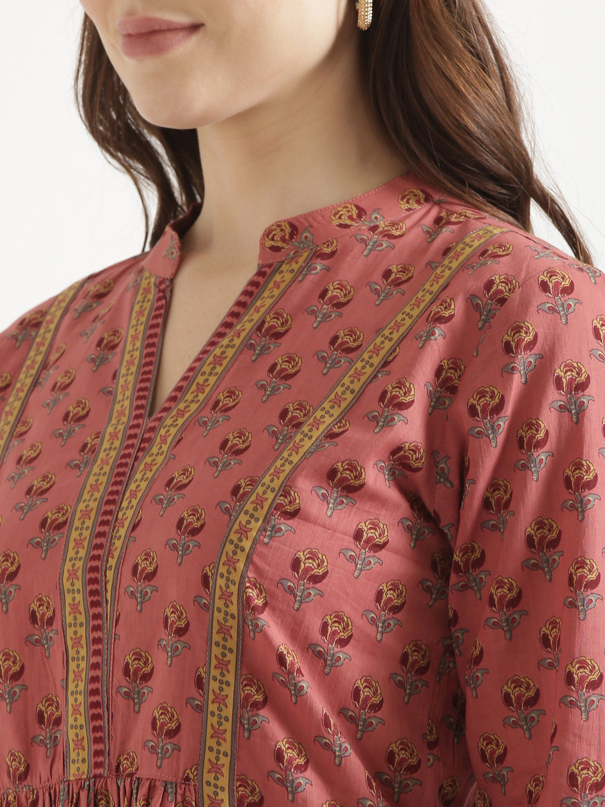 ELARA Peach Pink Printed Cotton Short Top