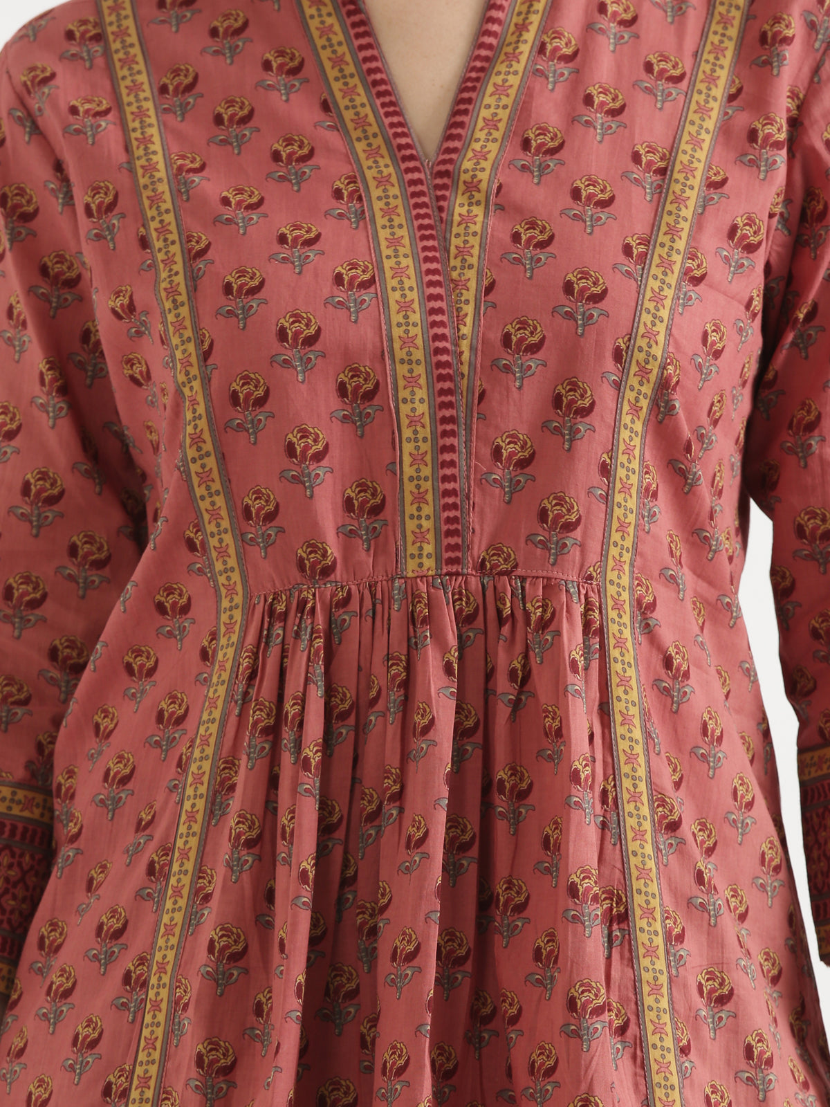 ELARA Peach Pink Printed Cotton Short Top