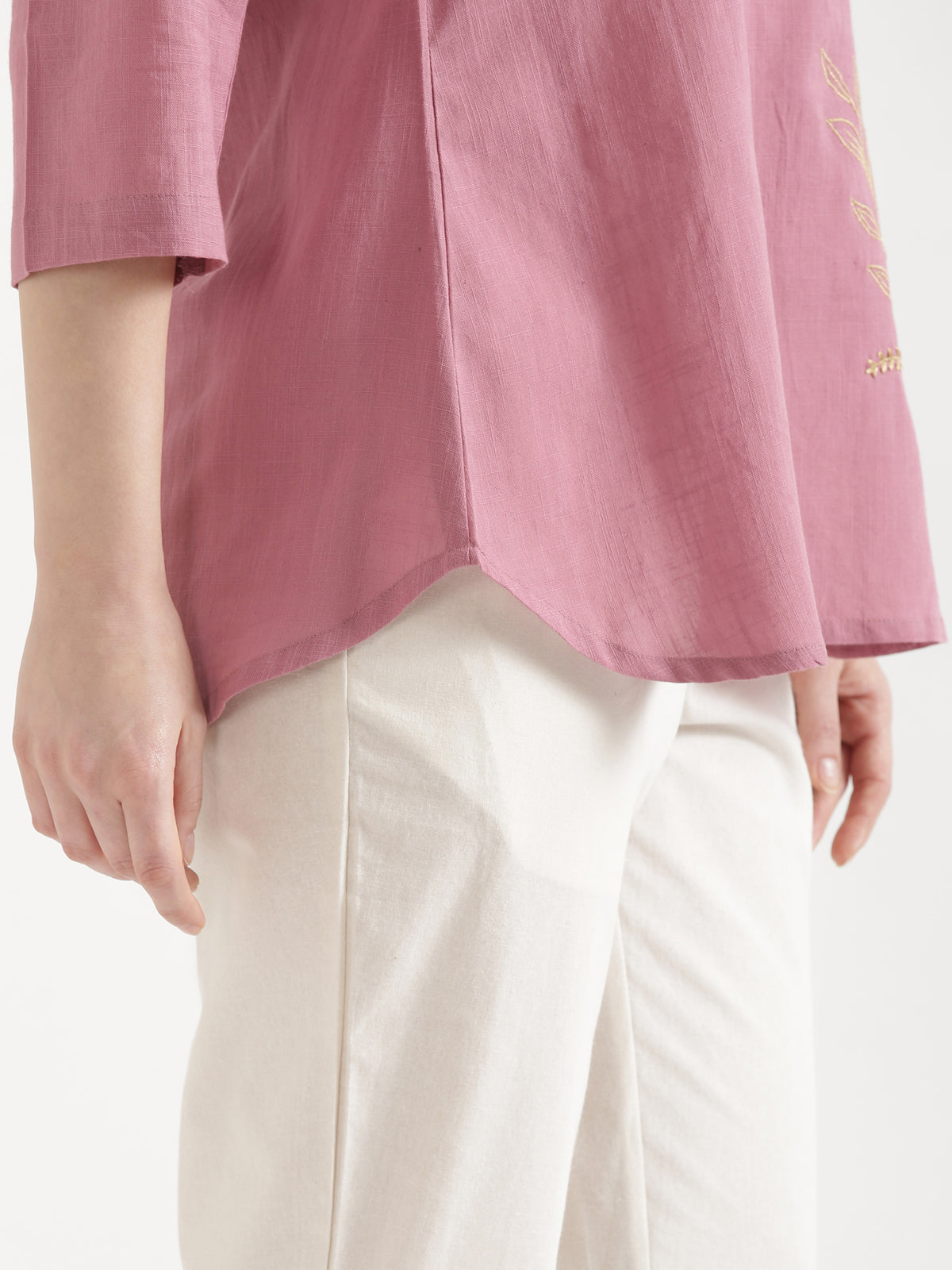 ELIO Mauve Pink Embroidered Cotton Short Top