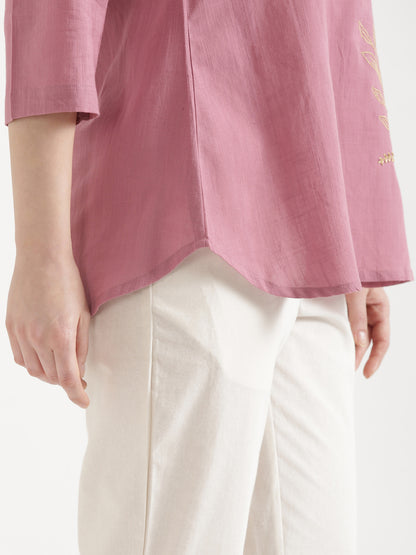 ELIO Mauve Pink Embroidered Cotton Short Top