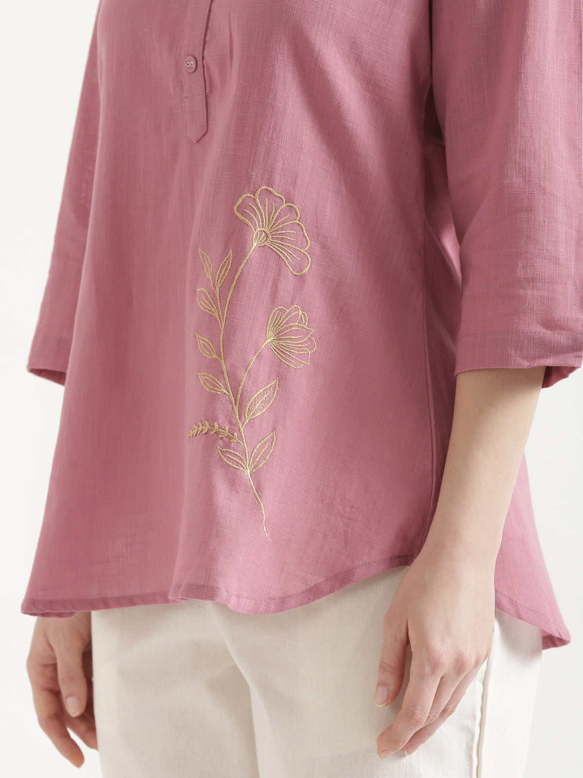 ELIO Mauve Pink Embroidered Cotton Short Top