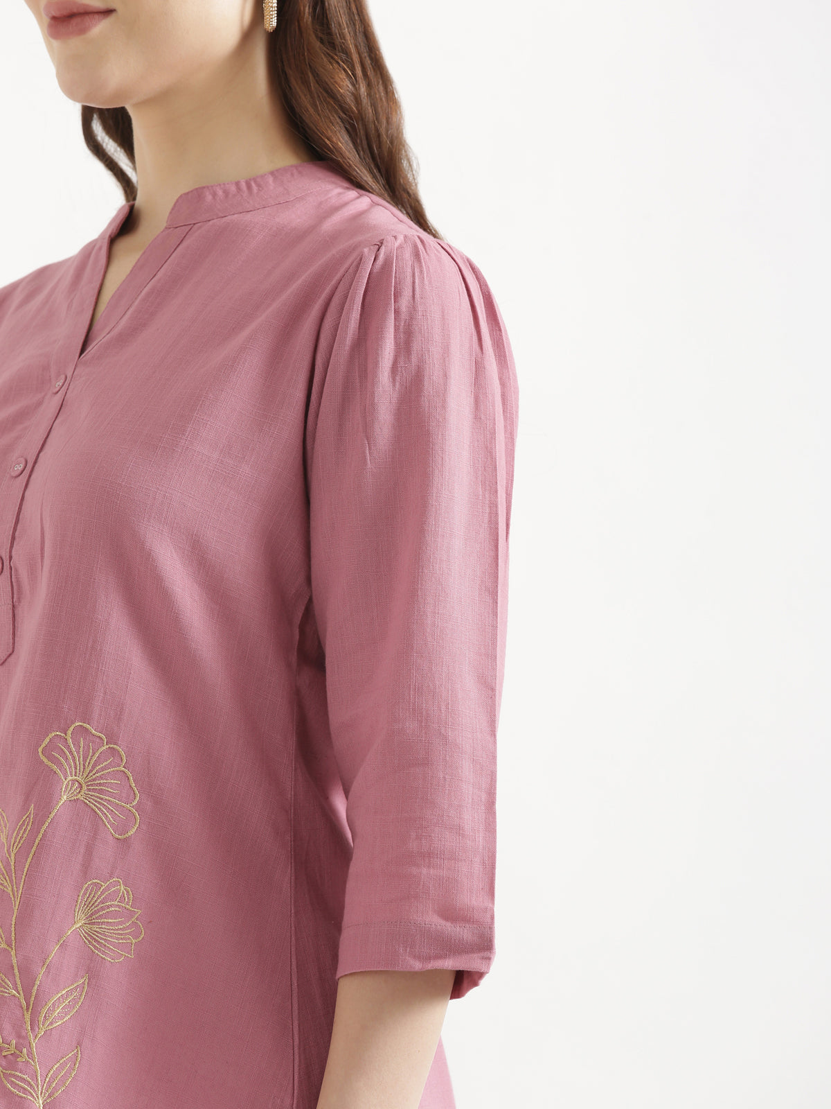 ELIO Mauve Pink Embroidered Cotton Short Top
