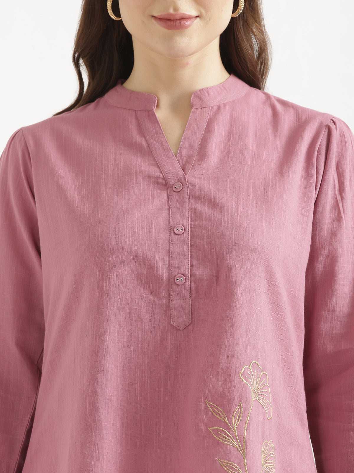 ELIO Mauve Pink Embroidered Cotton Short Top