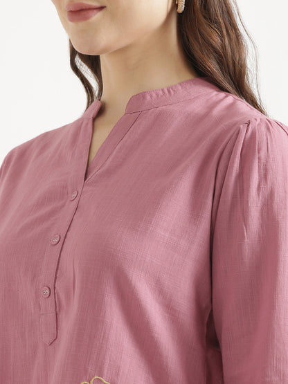 ELIO Mauve Pink Embroidered Cotton Short Top