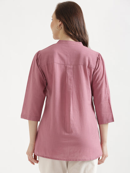 ELIO Mauve Pink Embroidered Cotton Short Top