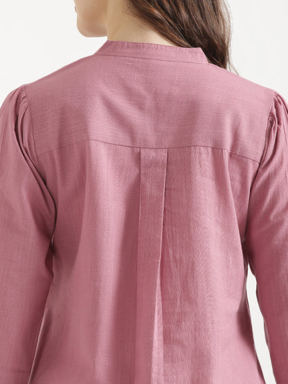 ELIO Mauve Pink Embroidered Cotton Short Top