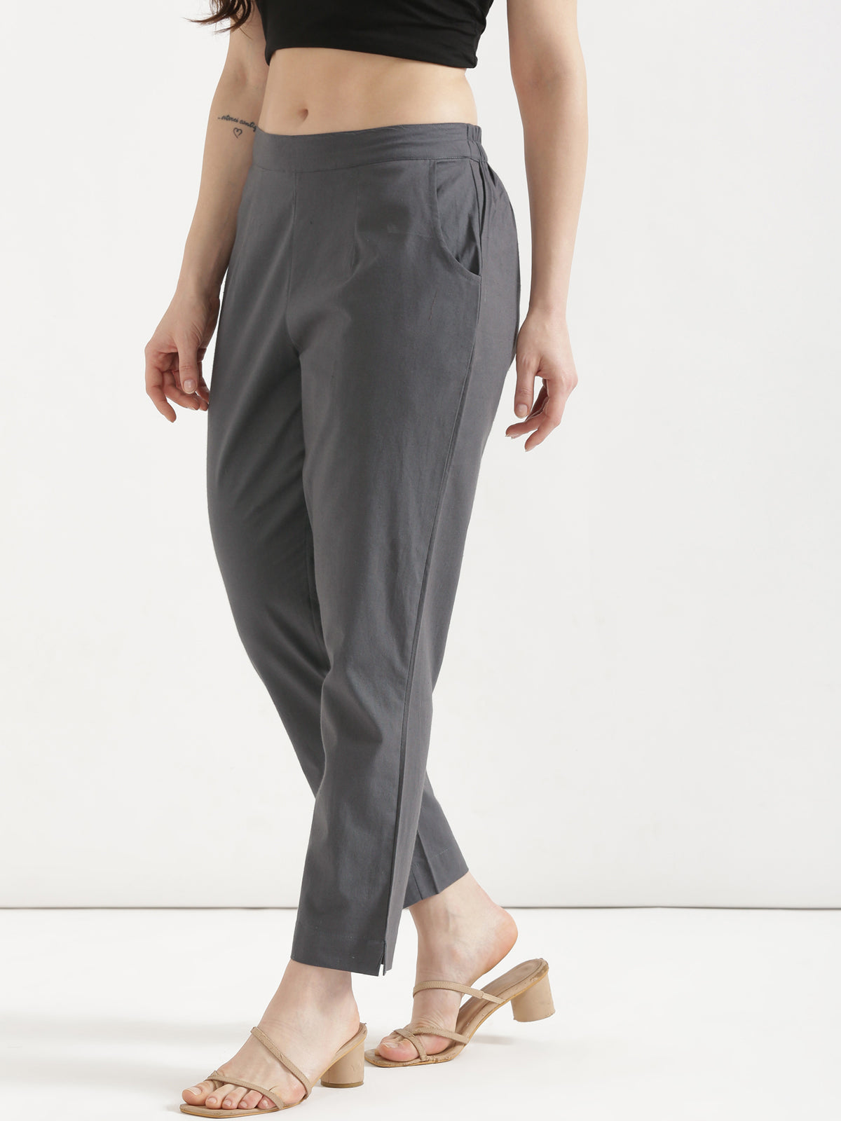 Women Gray Cotton Pant