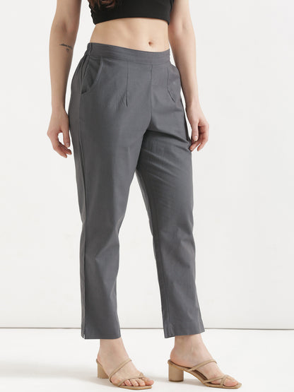 Women Gray Cotton Pant