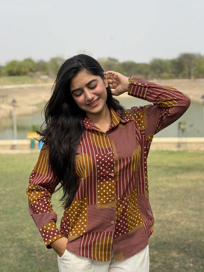 VERA Wine Handblock Cotton Shirt