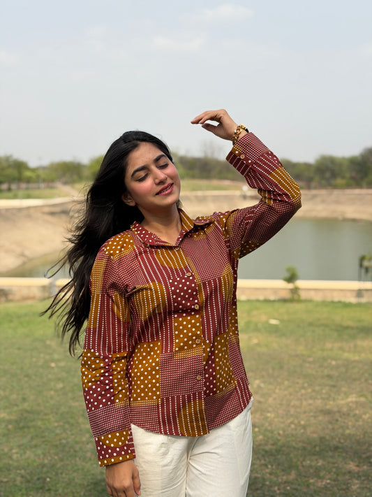 VERA Wine Handblock Cotton Shirt