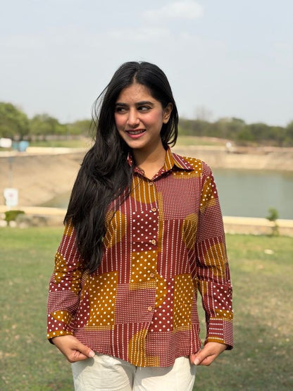 VERA Wine Handblock Cotton Shirt