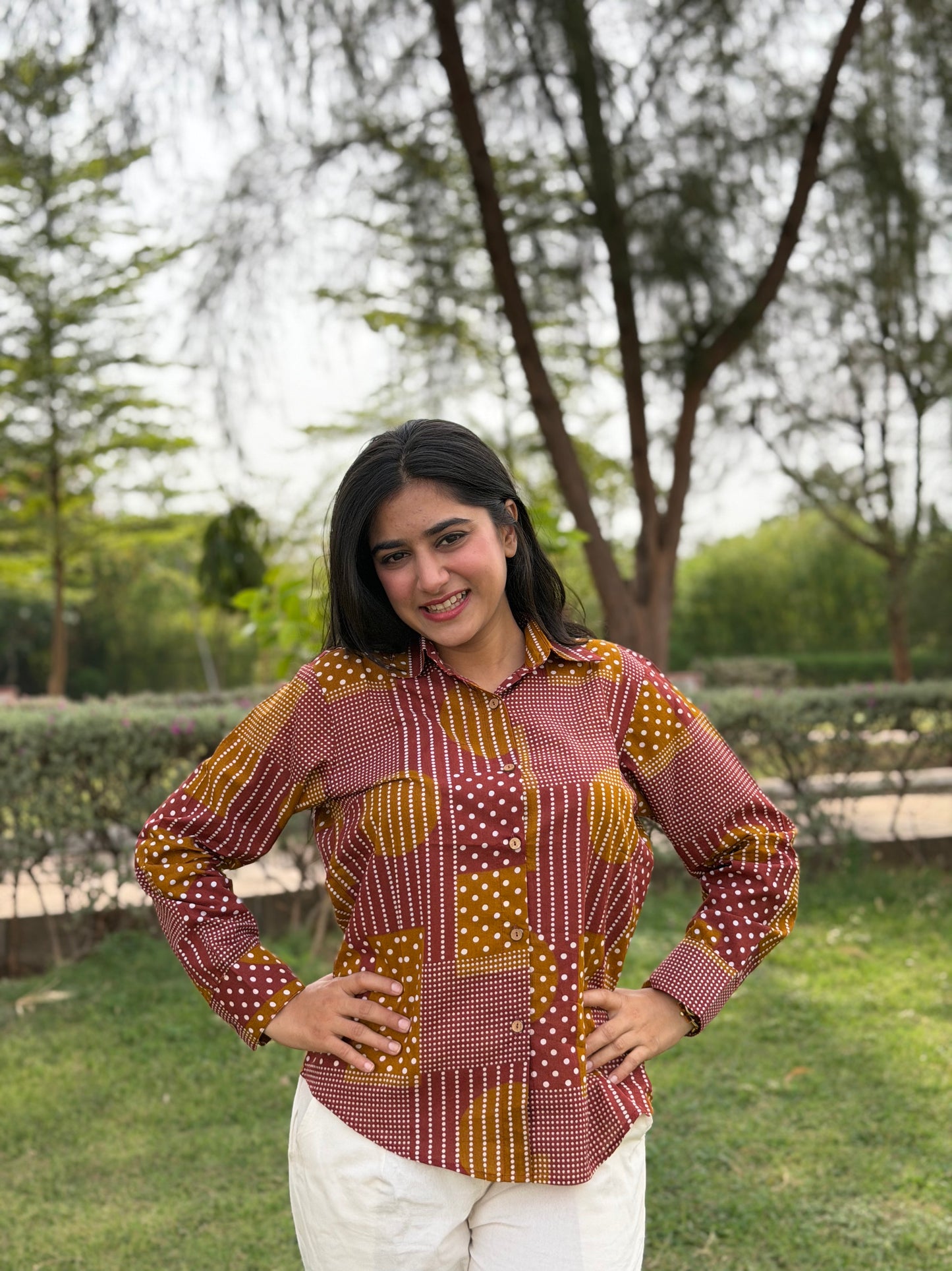 VERA Wine Handblock Cotton Shirt