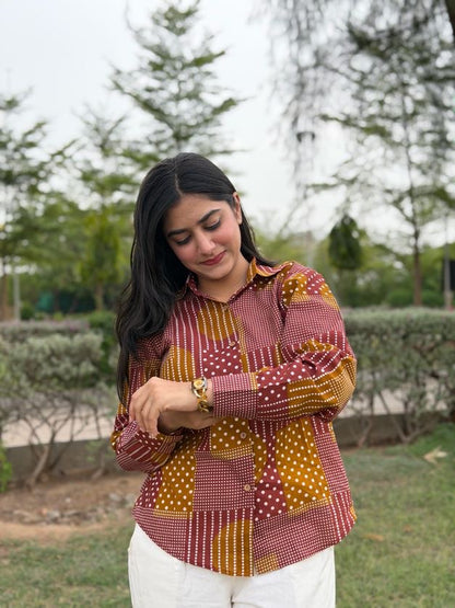 VERA Wine Handblock Cotton Shirt