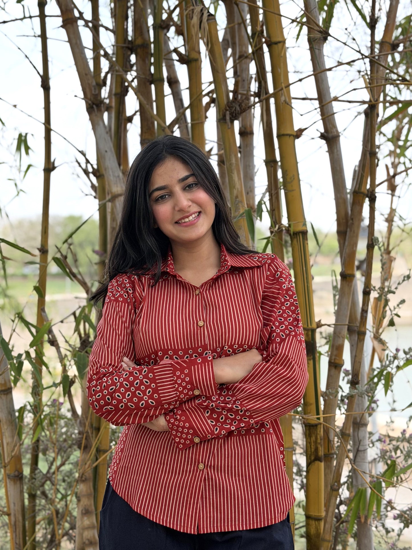 VERA Crimson Red Handblock Cotton Shirt