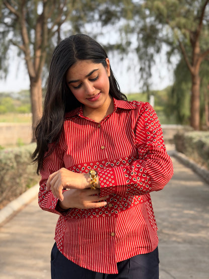 VERA Crimson Red Handblock Cotton Shirt
