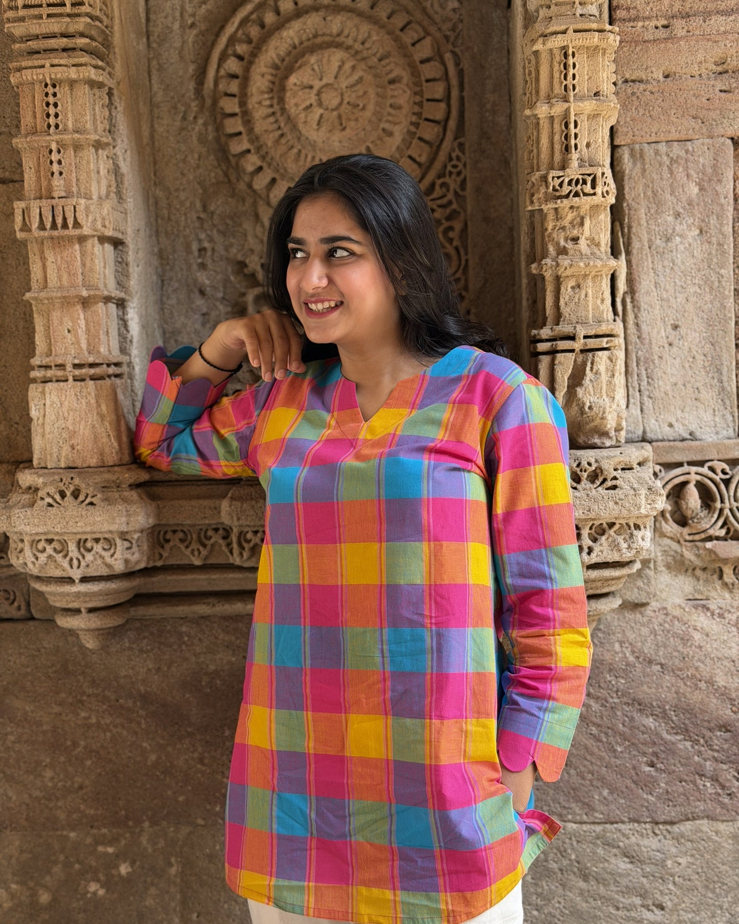 RUHI Rainbow Checks South Cotton Top