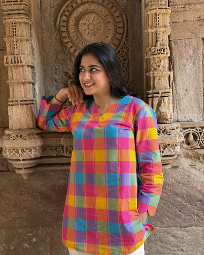 RUHI Rainbow Checks South Cotton Top