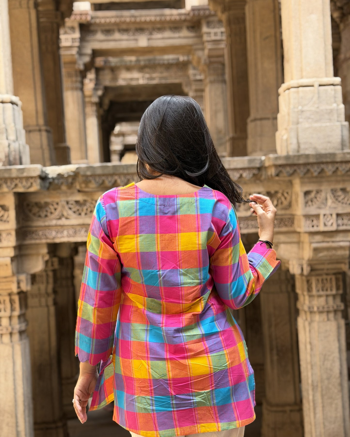 RUHI Rainbow Checks South Cotton Top
