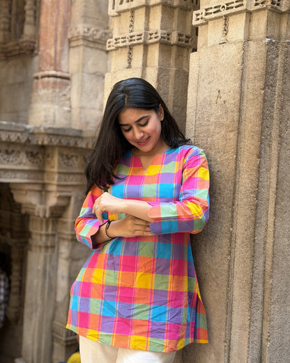 RUHI Rainbow Checks South Cotton Top