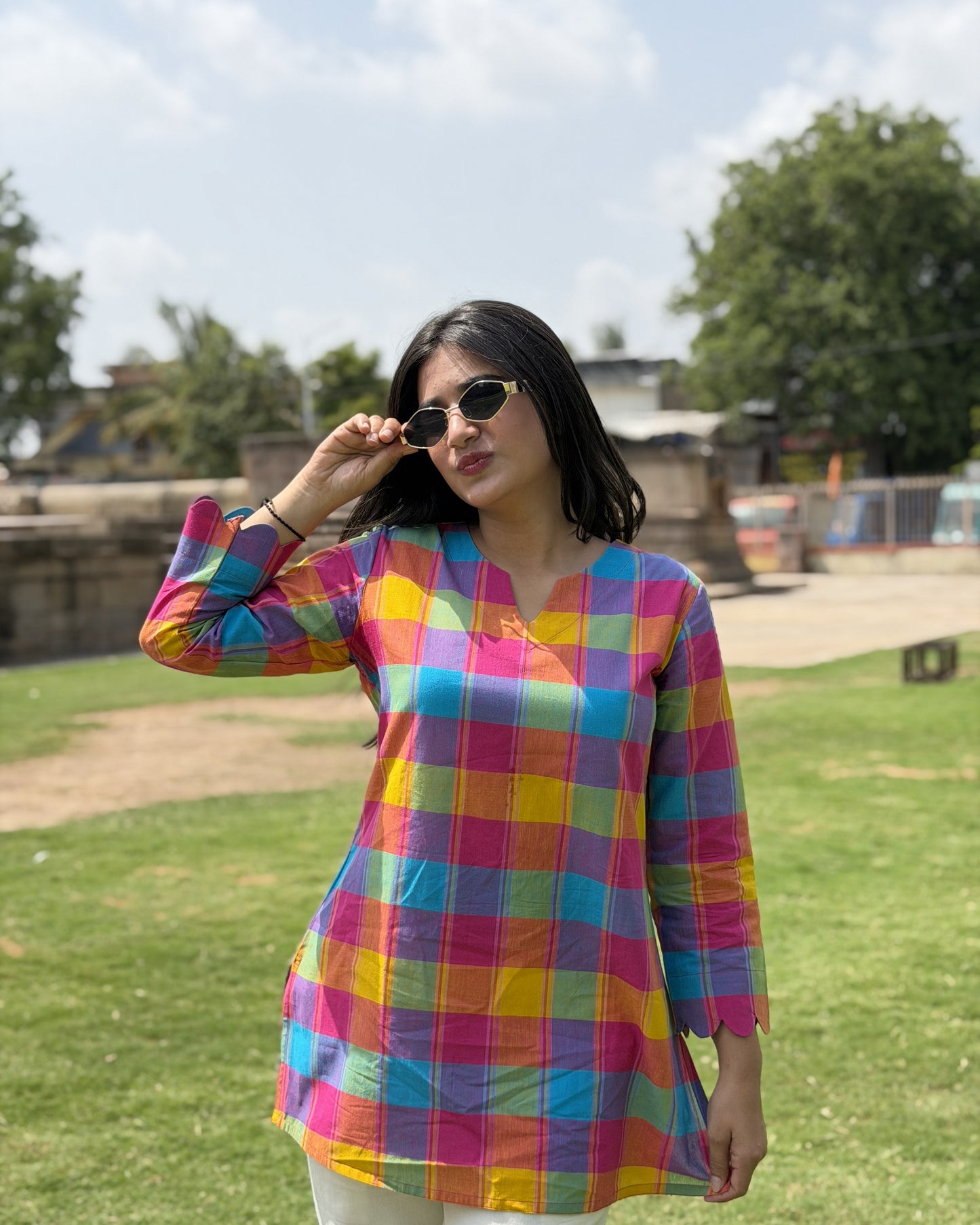 RUHI Rainbow Checks South Cotton Top